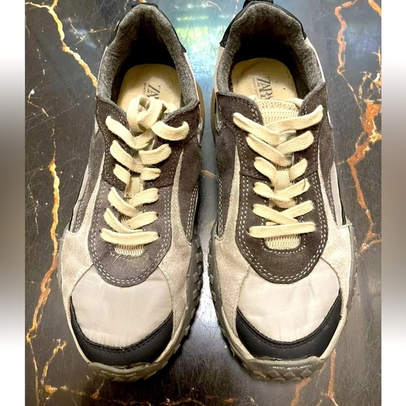 Zara Womens retro running fashion sneakers Size 38 US 71/2 24.5 Cm gray/black - Picture 1 of 8